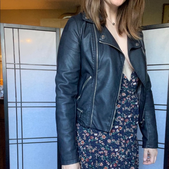 stradivarius leather biker jacket